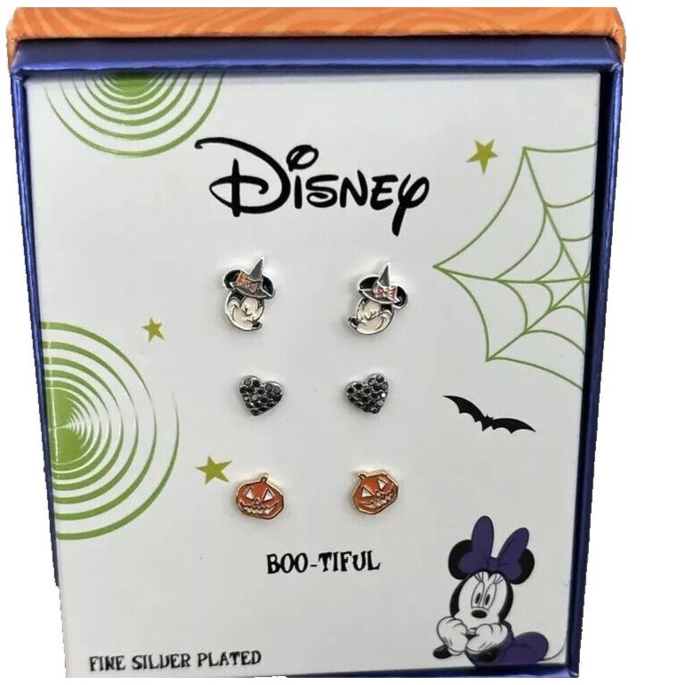 Disney Mickey Mouse BooTiful Witch Pumpkin Heart Stud Earring Set Of 3 Halloween